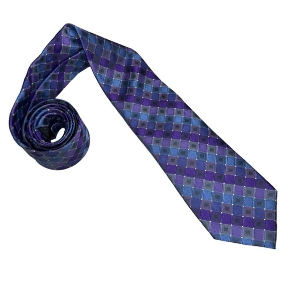 Kenneth Cole Reaction 100% Silk tie men’s tie vibrant purple blue silver - Picture 1 of 5